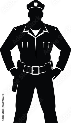 Strong Police Guard Standing with Arms Folded in Silhouette