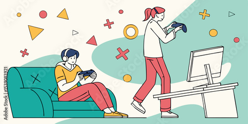 Playful Gamer Characters Enjoying Video Games a Fun Design for Streaming Logos or Game App Icons