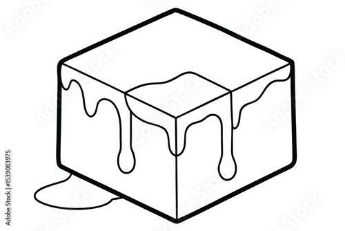 Melting Cube Abstract Line Art Illustration of a Dripping, Cubic Form