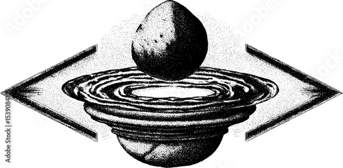 Skipping stone and ripple in dotwork tattoo style design