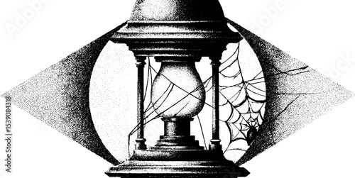 Vintage lantern and spiderweb in dotwork tattoo style for artistic design