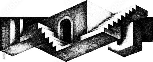 Abstract staircase illusion with angled line beam in isometric design
