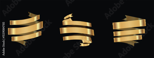Three elegant and decorative gold ribbons of different designs on a black background.