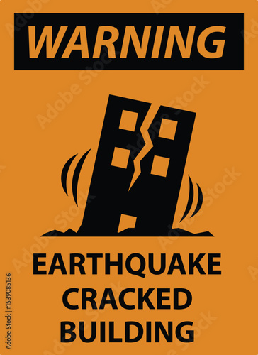 Earthquake Warning Sign, logo, badge, icon, sticker, label, emblem, stamp, symbol, black, line, flat vector, isolated illustration.