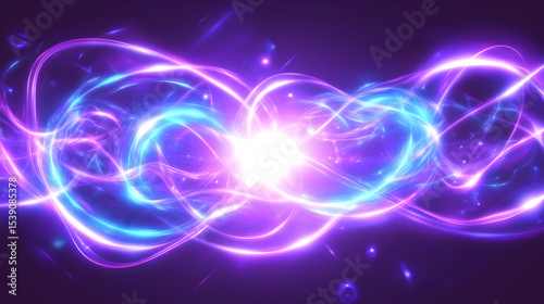 Abstract Blue Purple Neon Glow Energy Waves Background