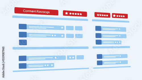 Illustration of two columns of comment sections with ratings stars and comment ravologs headers shown