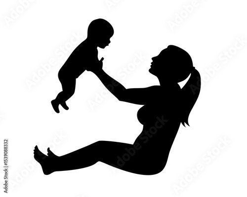 Mother Holding Baby Silhouette Vector | Maternal Bond Icon | Newborn Child in Arms | Minimalist Family Love Symbol