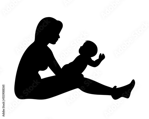 Mother Holding Baby Silhouette Vector | Maternal Bond Icon | Newborn Child in Arms | Minimalist Family Love Symbol