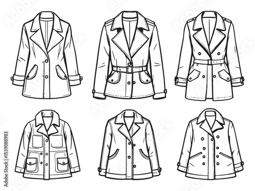 Trench coat line art vector sketch