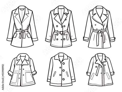 Trench coat outline fashion illustration