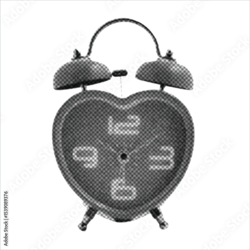 heart-shaped alarm clock stipple dots photocopy effect. 
