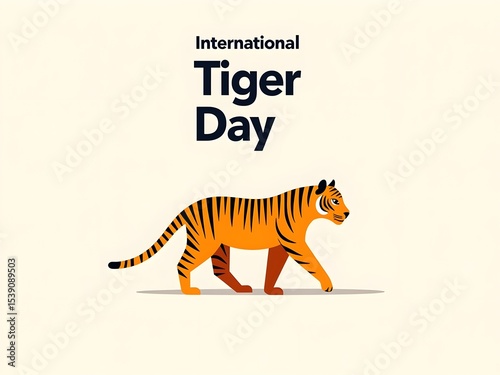 Tiger walking international tiger day bold illustration