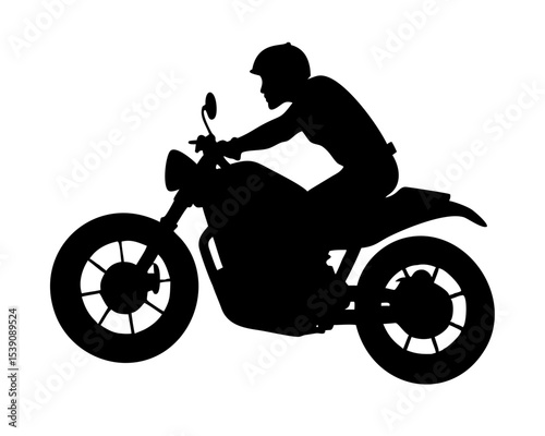 Motorcyclist Riding Motorbike Silhouette Vector - Dynamic Biker Illustration for Road Trip Logos, Event Flyers & Moto Apparel, Isolated White