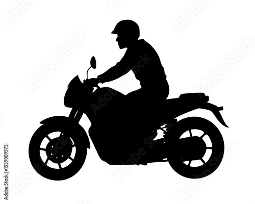 Motorcyclist Riding Motorbike Silhouette Vector - Dynamic Biker Illustration for Road Trip Logos, Event Flyers & Moto Apparel, Isolated White