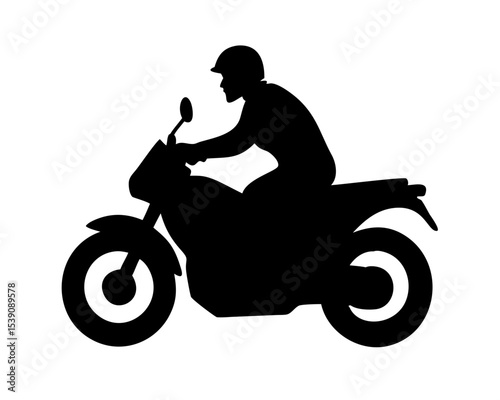Motorcyclist Riding Motorbike Silhouette Vector - Dynamic Biker Illustration for Road Trip Logos, Event Flyers & Moto Apparel, Isolated White