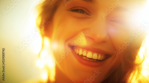 Radiant Woman Smiling in Warm Golden Sunlight photo