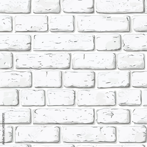 Seamless white brick wall texture with rough surface and mortar lines flat minimalist vector pattern background for design and decor
