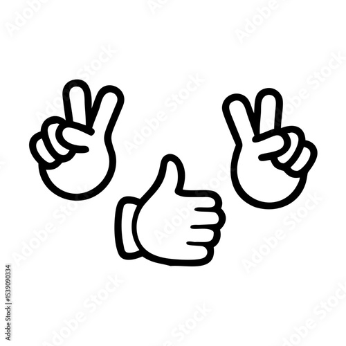 Vector art of cartoon hands showing peace sign and thumbs up isolated on white
