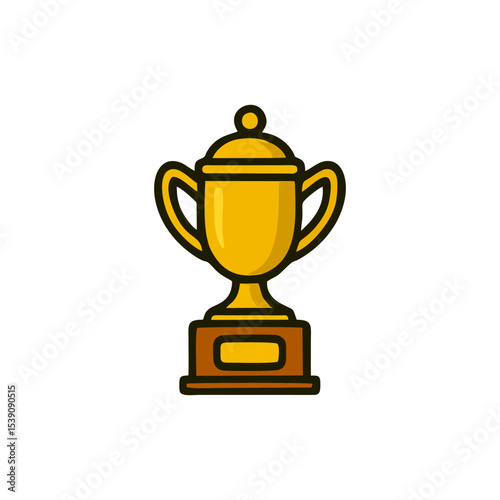 Trophy, shiny award, golden cup, top winner, victory badge for digital design, celebration layout, business reward graphic, sports competition success concept