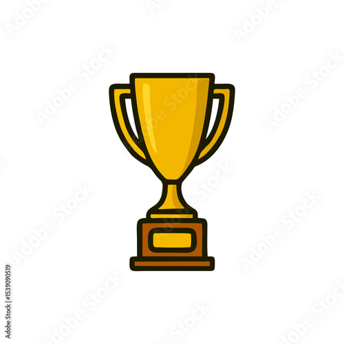 Trophy, shiny award, golden cup, top winner, victory badge for digital design, celebration layout, business reward graphic, sports competition success concept