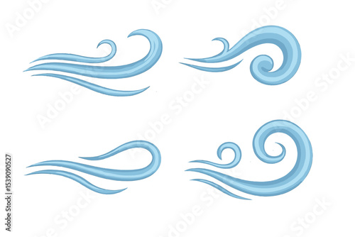 Vector illustration of cool wind motion effect, blizzard trails with sparkling particles, conditioner work, magic energy vortex, freshness, depicted as a realistic set of cold air flows isolated on