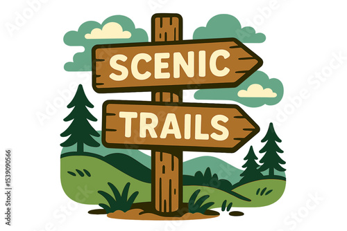 Vector art of a cartoon signpost is ideal for nature-themed posters highlighting scenic trails