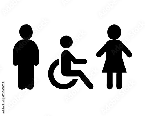 Diverse Disability Silhouettes Vector | Wheelchair Users & Assistive Mobility | Inclusive Community Icon Set on White