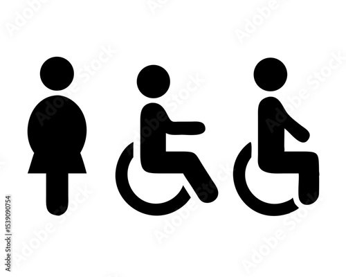 Diverse Disability Silhouettes Vector | Wheelchair Users & Assistive Mobility | Inclusive Community Icon Set on White