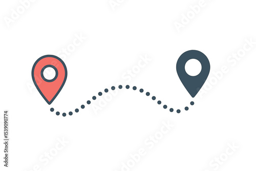 A travel banner illustration features a dotted line path with a location map and pin icon, along with a route signified by two pins and a dotted line, numbered