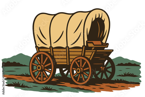 The pioneering spirit is embodied in a vintage covered wagon on the Oregon Trail
