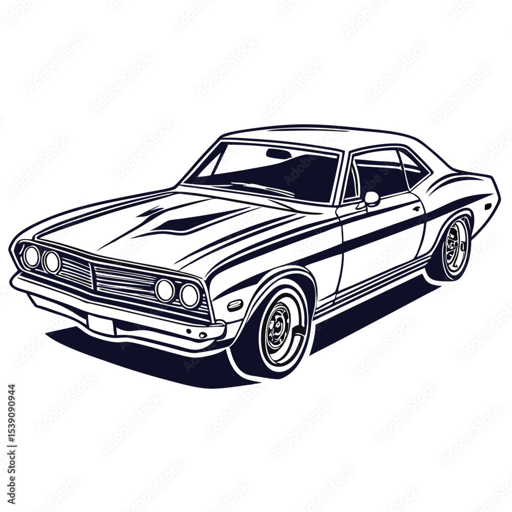 Naklejka premium Clean lines and shadow define a classic muscle car with vintage allure, transparent background
