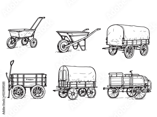 Wagon line art drawing illustration