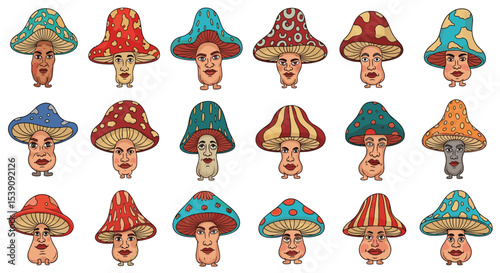 Whimsical World of Fungi A Colorful Collection of Mushroom Character Illustrations