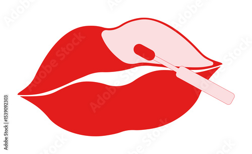 Lips with red lipstick. Application Red Lipstic - close-up. Makeup beauty. Fashion and cosmetic care. Vector illustrations EPS10