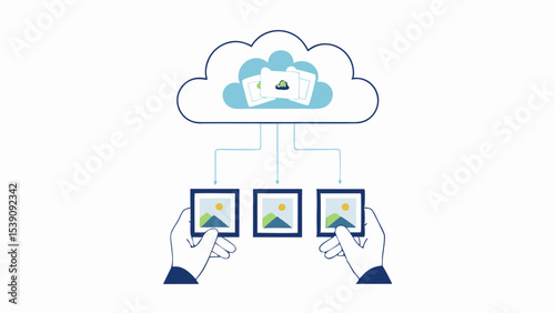 Illustration depicting a person interacting with data represented in a cloud computing environment seamlessly