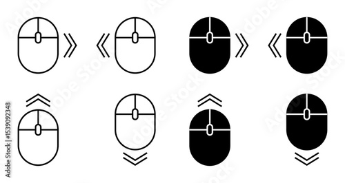 Scroll mouse icon. Scrolling mouse cursor symbol. Cursor navigation icons. Scroll down, up, right, or left icon, mouse set, sign collection navigation symbol. Vector illustrations EPS10