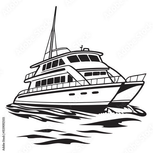 Sleek Catamaran Cruising Gracefully on the Water a Striking Black and White Silhouette of Modern Nautical Design