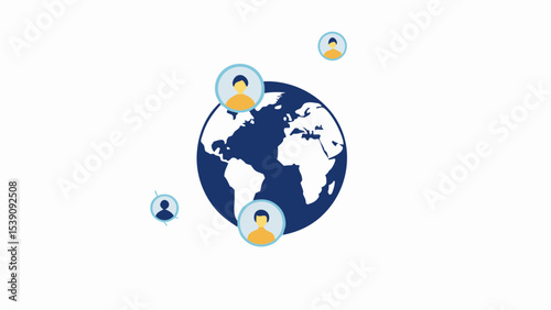 Global network showing people connected around the world with a blue and white earth globe