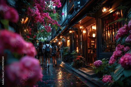 Scenic old wooden Kyoto lantern street pagoda at dusk, travel tourism
