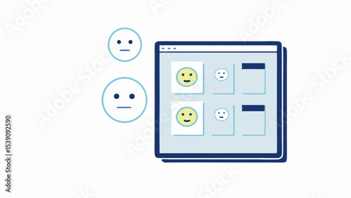 Interface showing happy and neutral faces with a window like design on a white background design