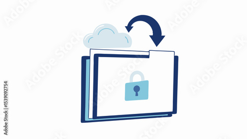 Cloud storage with secure folder and arrow indicating data transfer and file protection system