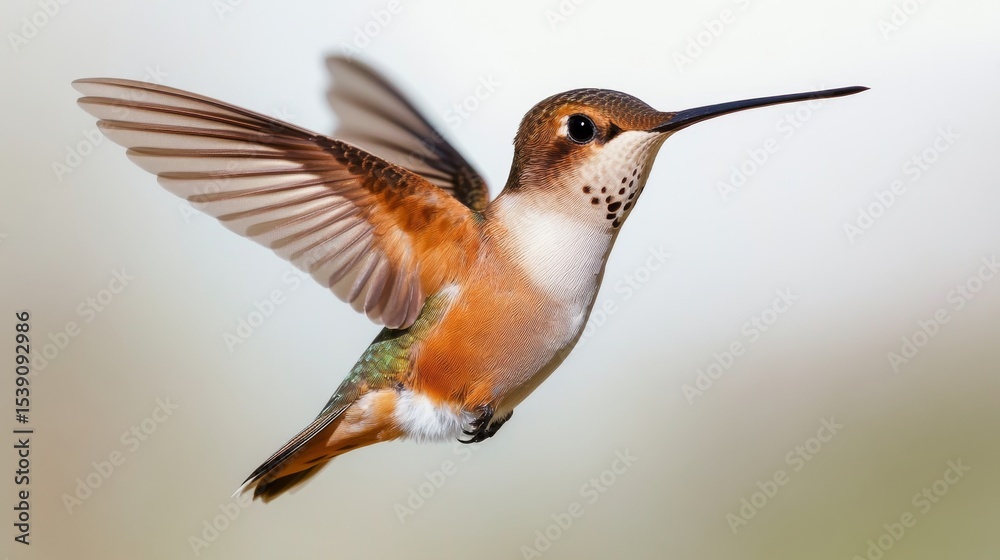 Fototapeta premium Rufous Hummingbird in Flight Detailed Composition, Bird Photography, Wildlife, Nature Hummingbird, Bird Photography