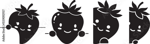 Peeking Strawberry Sweet Smile vector illustration