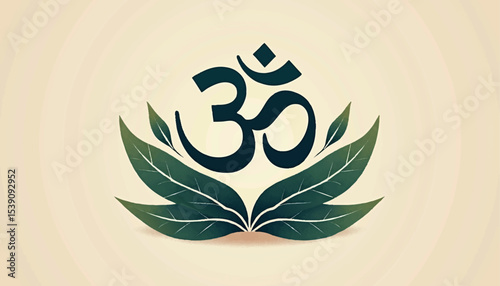 Minimalist vector logo of a stylized Om symbol integrated with a yoga mat and leaf elements, representing spirituality and wellness