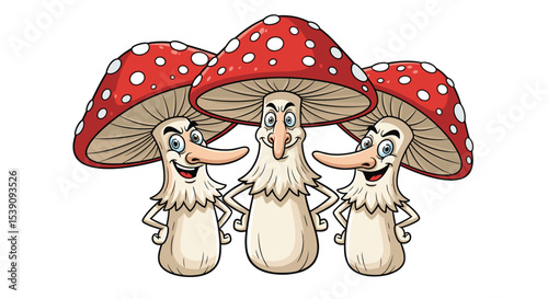 Whimsical Fungi Friends A Humorous Gathering Of Anthropomorphic Mushrooms In A Forest