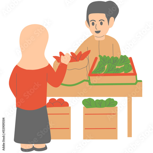 Illustration of vegetable shopping activities at the market