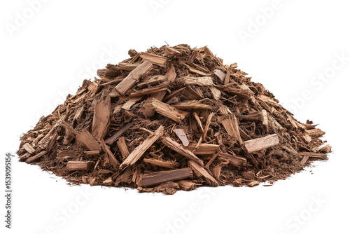 Pile of brown bark mulch for gardening isolated on transparent background