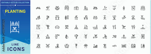 Planting icon set. Tree icon set. Set of line pictogram. Contains such icons as garden, gardening, environment, nature, plant, tree, ecology and more. Editable vector illustration.