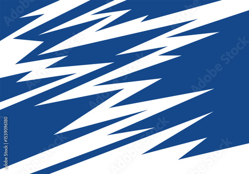 Bold, colorful design with spiky elements and a playful zigzag line motif