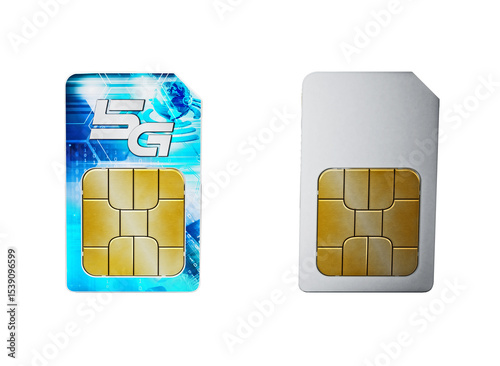 5G SIM cards on transparent background 3D illustration